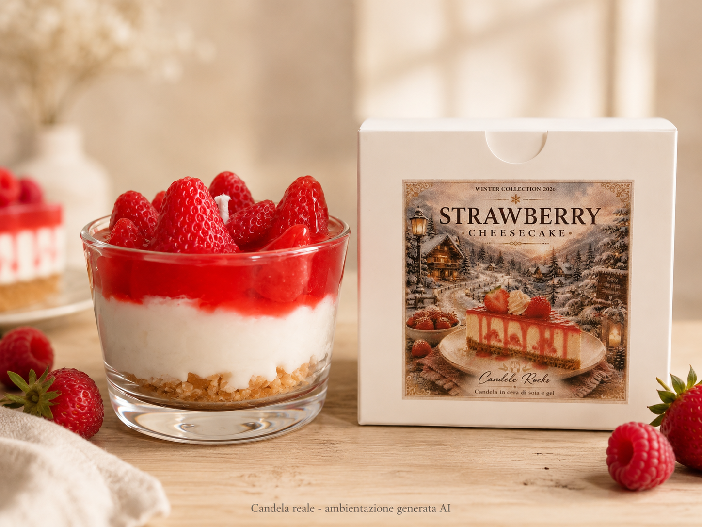 Strawberry Cheesecake - candela con scatola