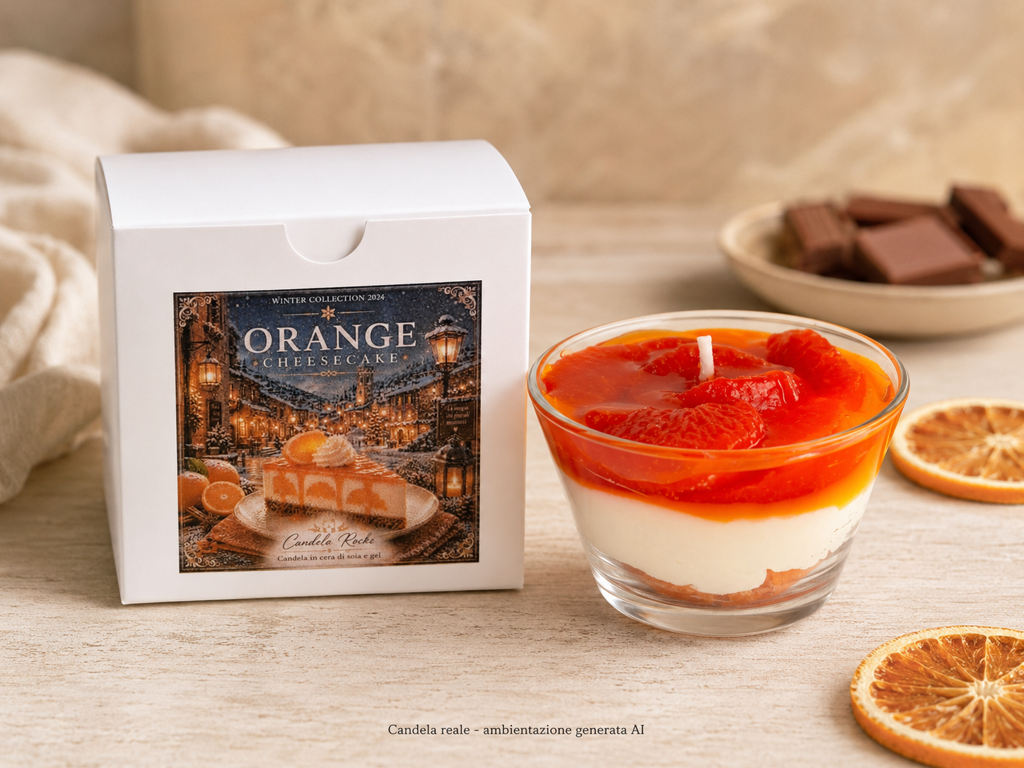 Orange Cheesecake - candela con scatola