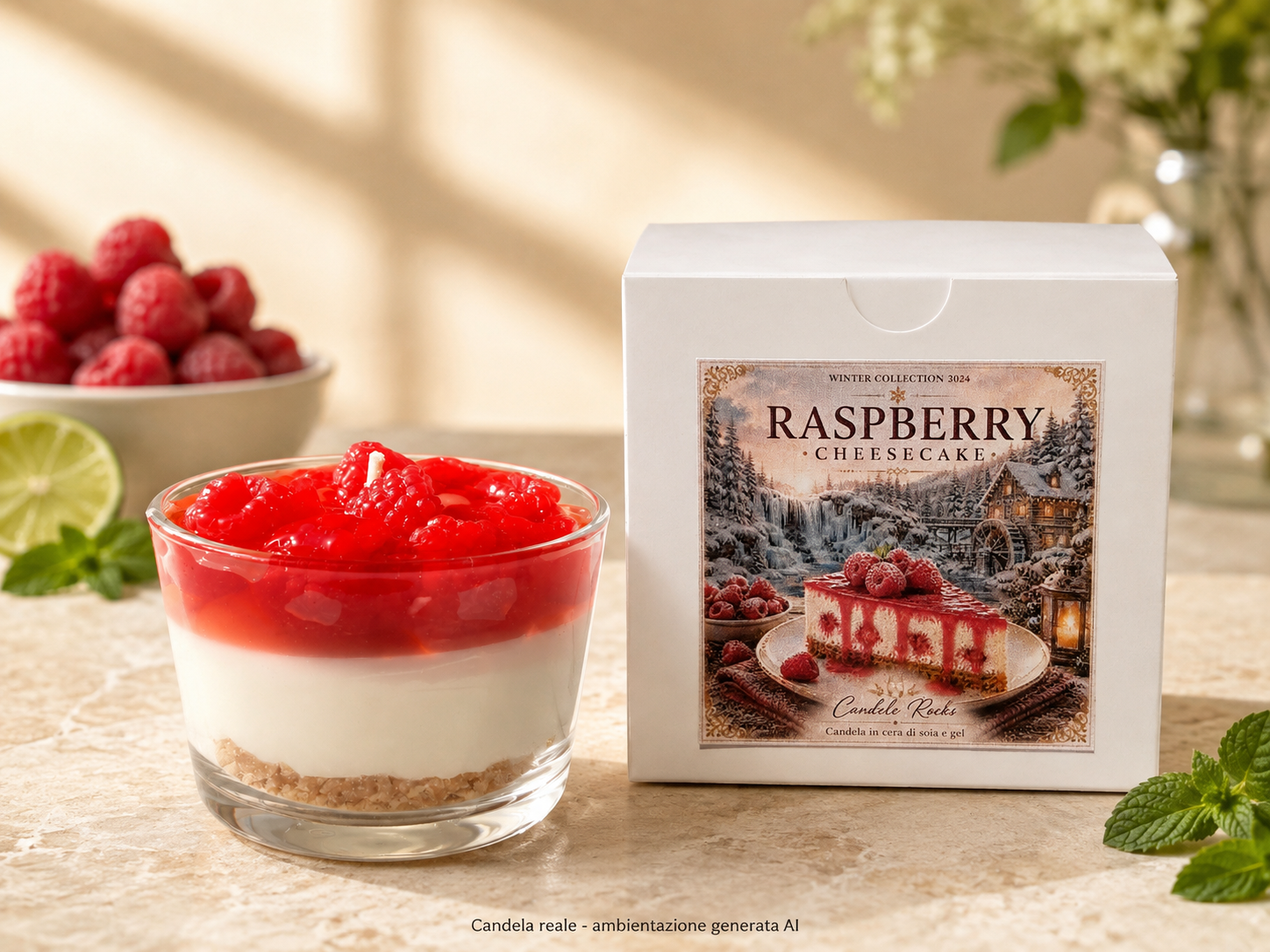 Raspberry Cheesecake - candela con scatola