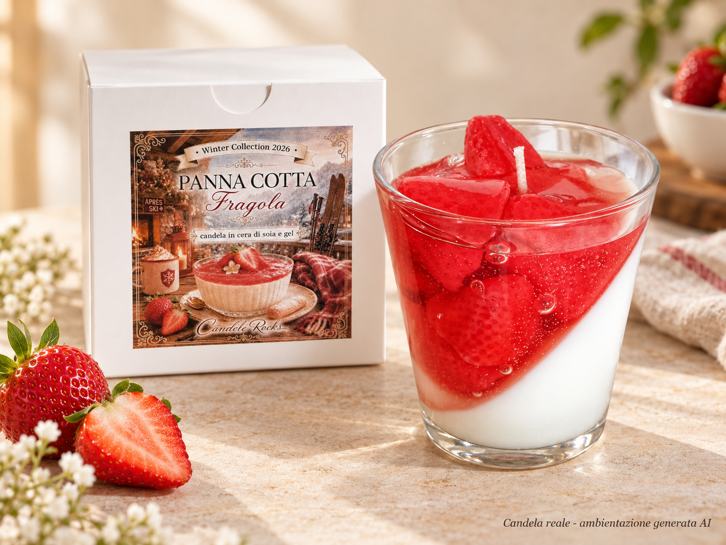 Panna Cotta Fragole - candela con scatola