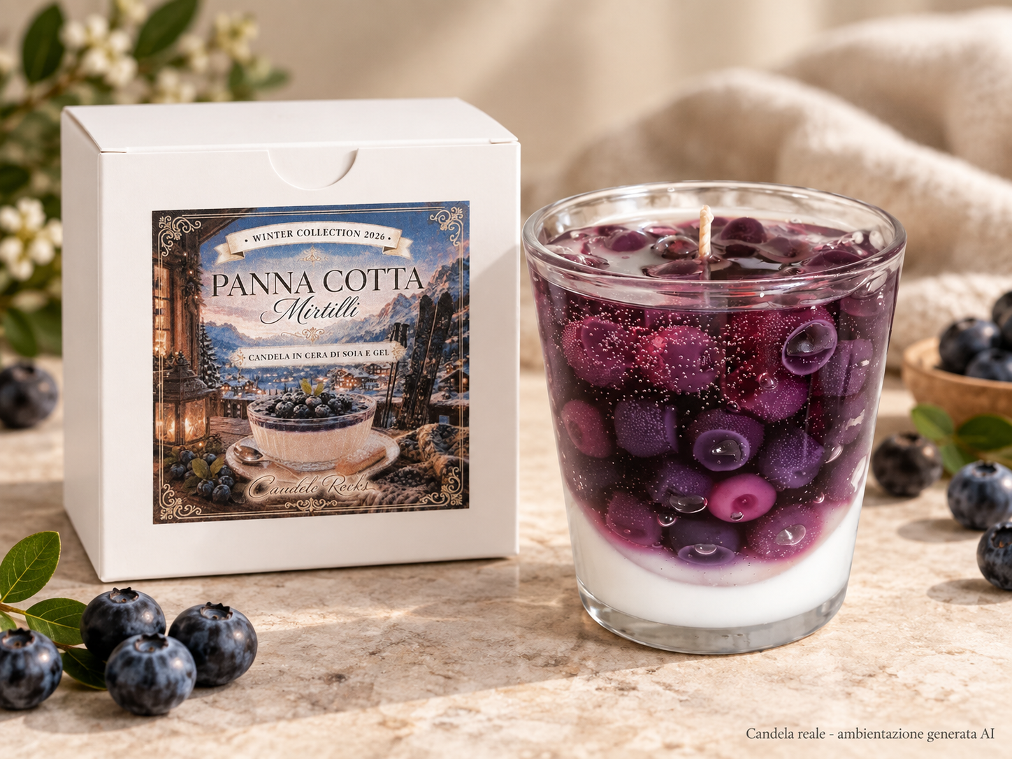 Panna Cotta Mirtilli - candela con scatola