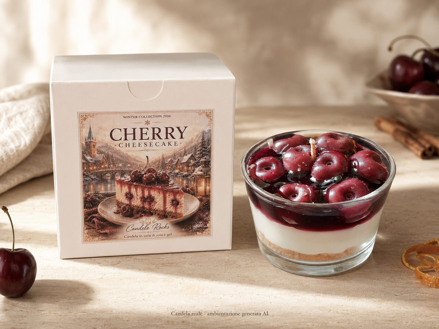 Cherry Cheesecake - candela con scatola